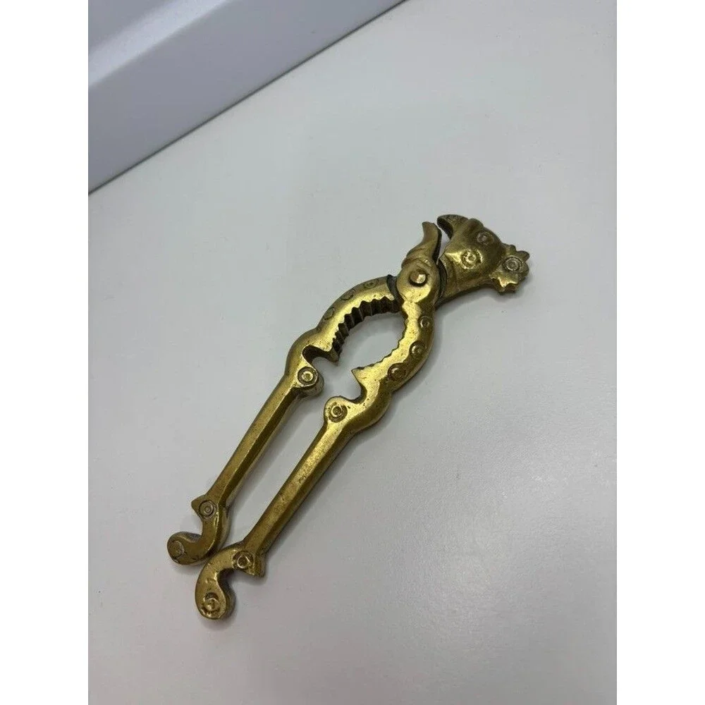 Vtg. Heavy Rooster Chicken Bird Brass Nut Crab Cracker Bottle Opener Nutcracker